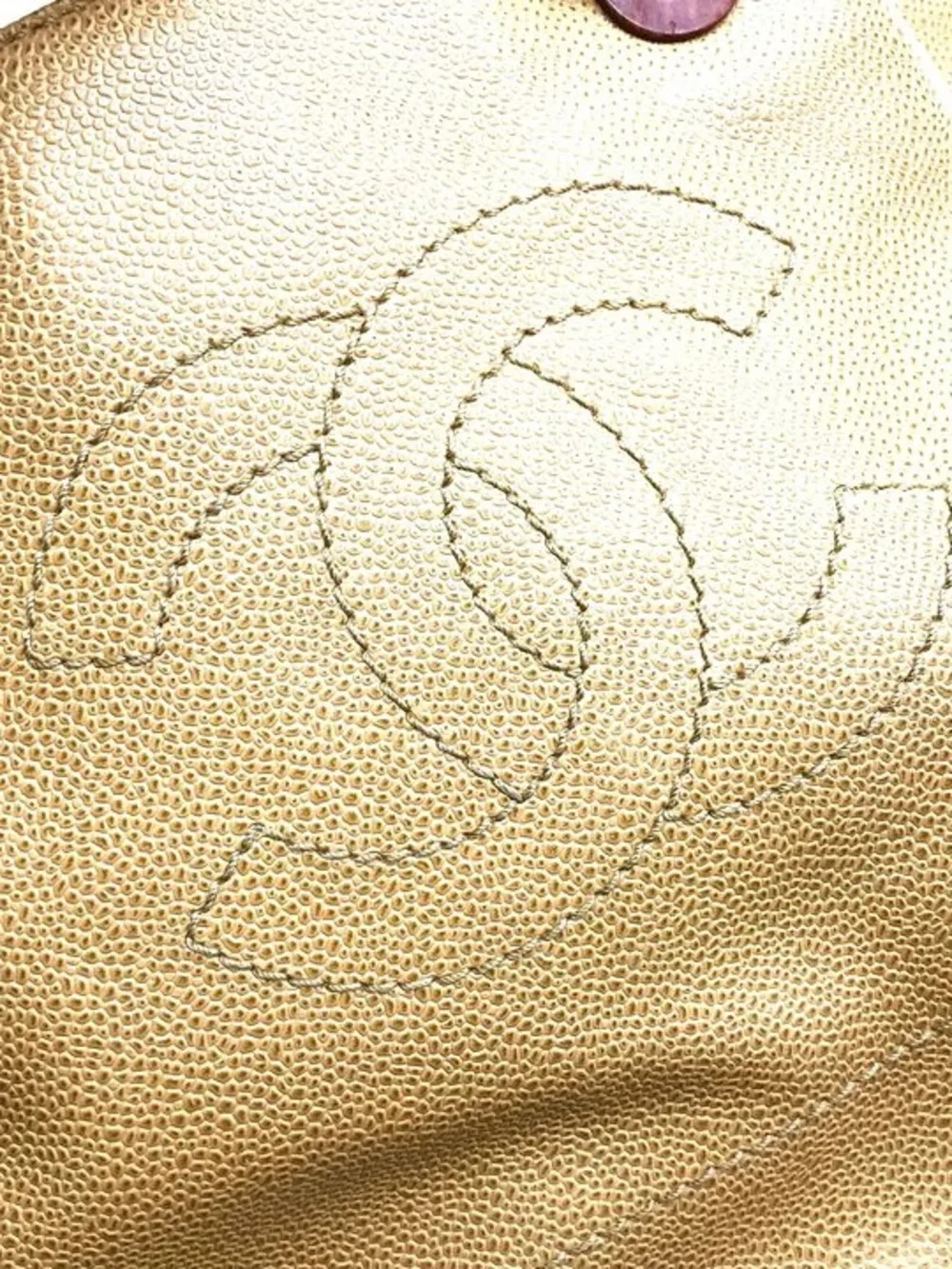 Authentic CHANEL caviar leather wood CC mini drawstring bucket bag